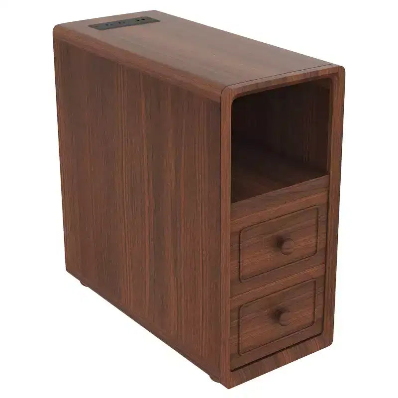 Table d'appoint et de coin Whisen avec tiroirs, étagères ouvertes pour chambre et coin - Noyer