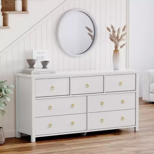 7 Drawer Dresser for Bedroom, 54 Wide Chest of Drawers with Clothes Storage Cabinet, White