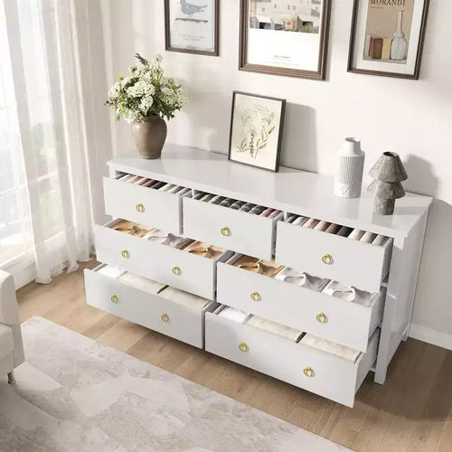 Commode à 7 tiroirs pour chambre à coucher, commode de 137 cm de large avec armoire de rangement pour vêtements, blanc