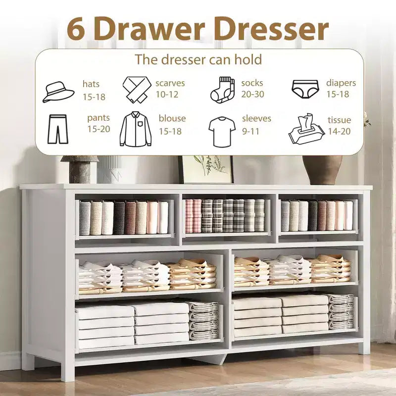 Commode à 7 tiroirs pour chambre à coucher, commode de 137 cm de large avec armoire de rangement pour vêtements, blanc