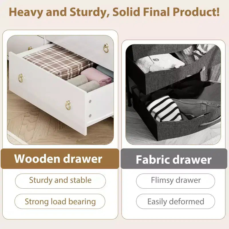 Commode à 7 tiroirs pour chambre à coucher, commode de 137 cm de large avec armoire de rangement pour vêtements, blanc