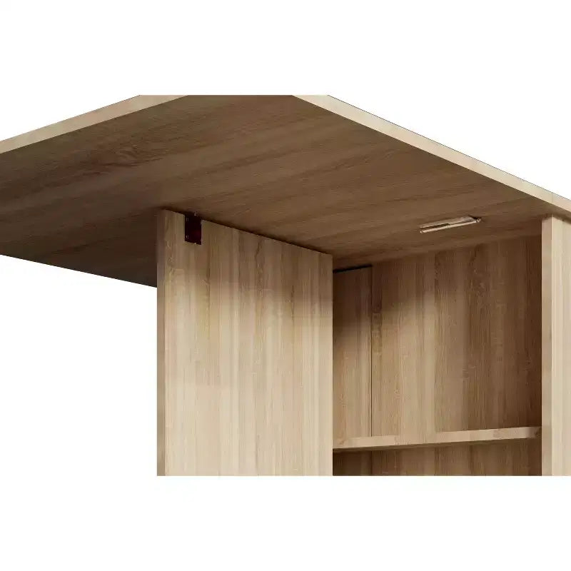 Table de cuisine extensible moderne Okak 55 po, table à manger peu encombrante avec 2 roulettes et 2 étagères de rangement, table pliante pour salon, en bois