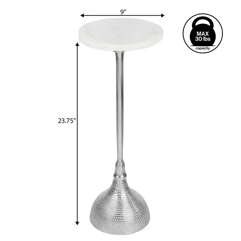 JONATHAN Y Ava 23.75 Table d'appoint contemporaine Art déco en métal avec plateau rond en marbre blanc et base martelée