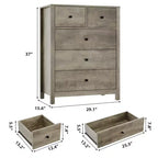 Commode à 5 tiroirs cannelés, commode moderne en grain de bois, avec tiroirs profonds