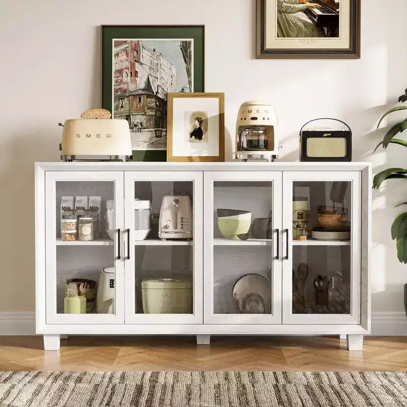 Famapy Glass-Door Kitchen Pantry Cabinet,Kitchen Sideboard Buffet Storage Cabinet,Multi - Shelf Storage for Organization,for Dining Room,Brown/White