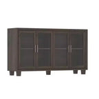 Placard de cuisine Famapy avec porte vitrée, buffet de cuisine, armoire de rangement multi-étagères pour l'organisation, pour salle à manger, marron/blanc