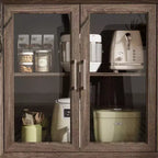 Placard de cuisine Famapy avec porte vitrée, buffet de cuisine, armoire de rangement multi-étagères pour l'organisation, pour salle à manger, marron/blanc