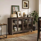 Placard de cuisine Famapy avec porte vitrée, buffet de cuisine, armoire de rangement multi-étagères pour l'organisation, pour salle à manger, marron/blanc