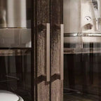 Placard de cuisine Famapy avec porte vitrée, buffet de cuisine, armoire de rangement multi-étagères pour l'organisation, pour salle à manger, marron/blanc