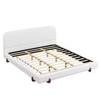 Cadre de lit rembourré California King, lit plateforme élégant en tissu chenille avec pieds en bois d'hévéa massif - ModernLuxe