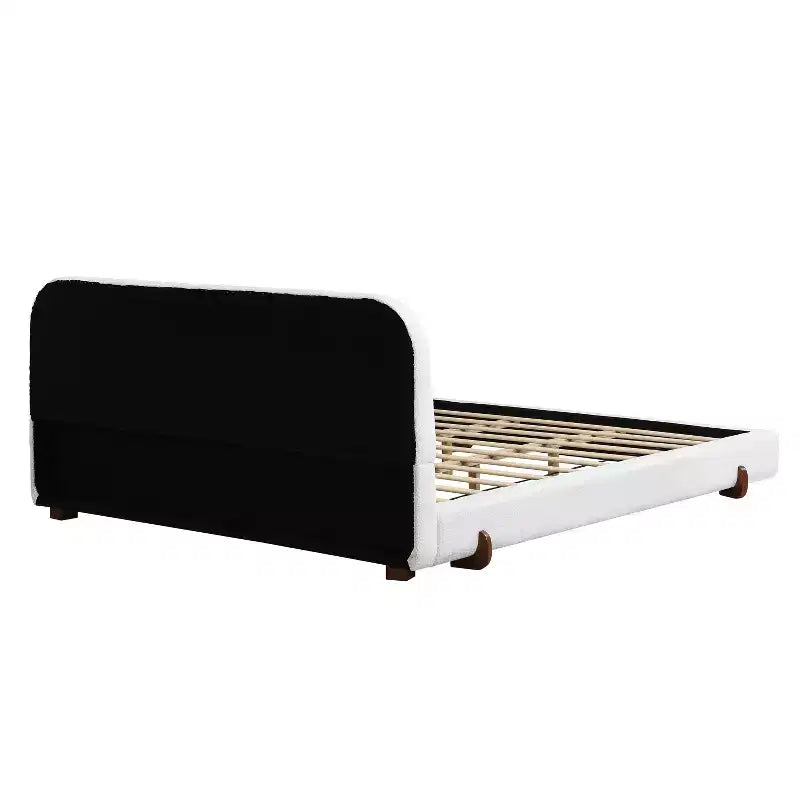 Cadre de lit rembourré California King, lit plateforme élégant en tissu chenille avec pieds en bois d'hévéa massif - ModernLuxe