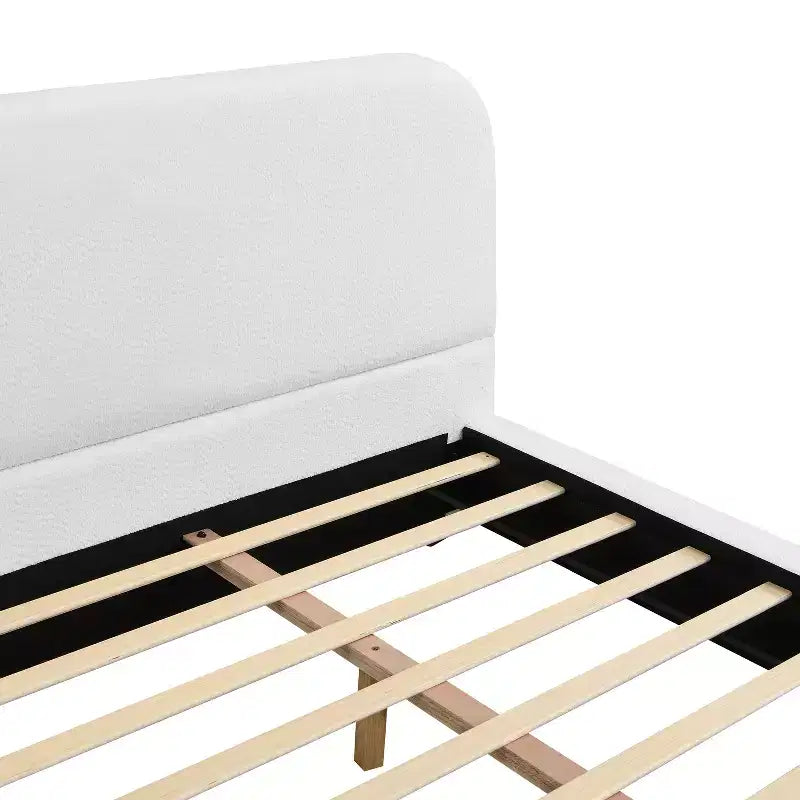 Cadre de lit rembourré California King, lit plateforme élégant en tissu chenille avec pieds en bois d'hévéa massif - ModernLuxe