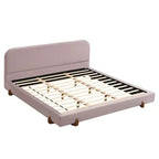 Cadre de lit rembourré California King, lit plateforme élégant en tissu chenille avec pieds en bois d'hévéa massif - ModernLuxe
