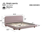 Cadre de lit rembourré California King, lit plateforme élégant en tissu chenille avec pieds en bois d'hévéa massif - ModernLuxe