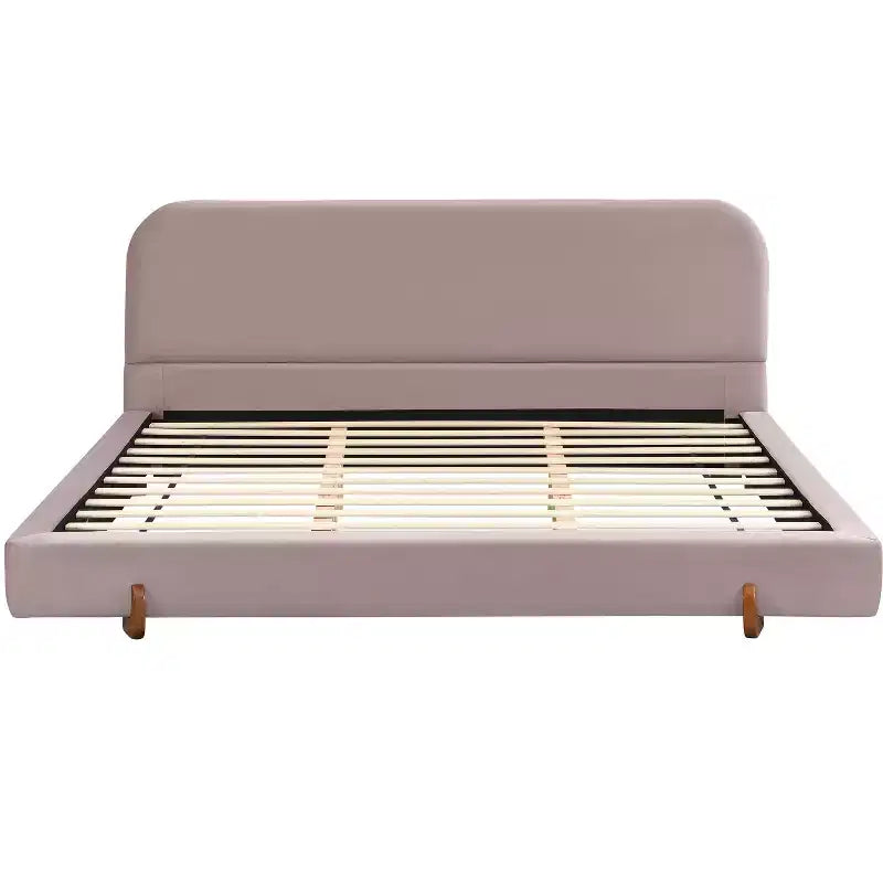 Cadre de lit rembourré California King, lit plateforme élégant en tissu chenille avec pieds en bois d'hévéa massif - ModernLuxe