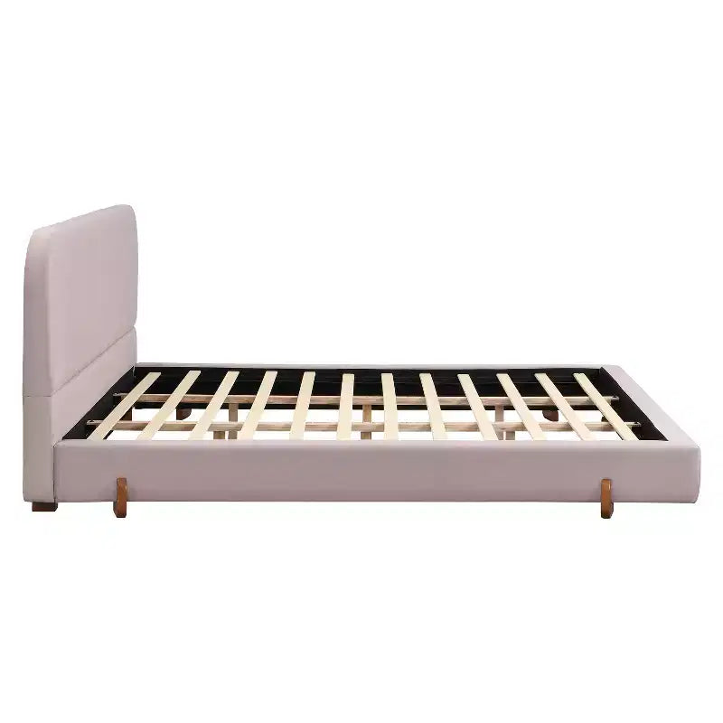 Cadre de lit rembourré California King, lit plateforme élégant en tissu chenille avec pieds en bois d'hévéa massif - ModernLuxe
