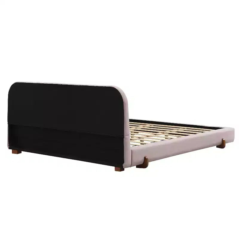 Cadre de lit rembourré California King, lit plateforme élégant en tissu chenille avec pieds en bois d'hévéa massif - ModernLuxe