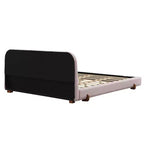 Cadre de lit rembourré California King, lit plateforme élégant en tissu chenille avec pieds en bois d'hévéa massif - ModernLuxe