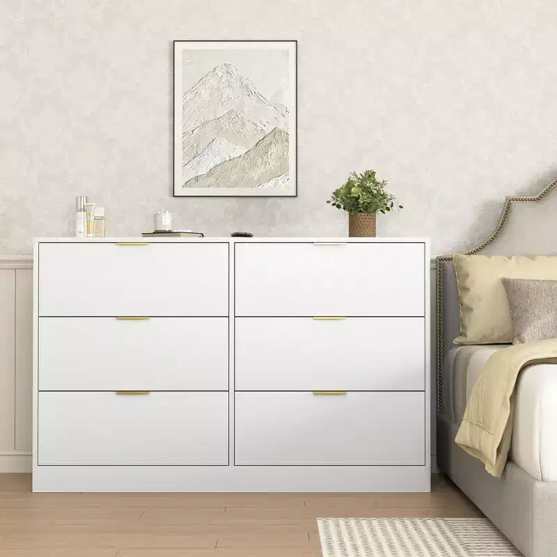 Commode de chambre Okak Modern 6/9 tiroirs avec poignée, commode en bois minimaliste, commode pour chambre à coucher, entrée