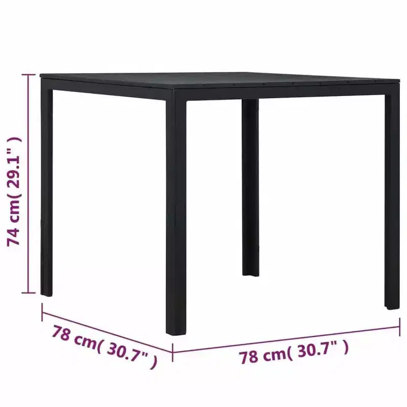 vidaXL Table basse carrée en polyéthylène haute densité et acier - Mobilier de jardin - Design moderne et légère - Noire