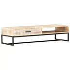 vidaXL Table basse blanche en bois d'acacia massif et acier revêtu par poudre, grande