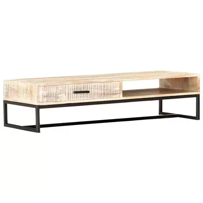 vidaXL Table basse blanche en bois d'acacia massif et acier revêtu par poudre, grande