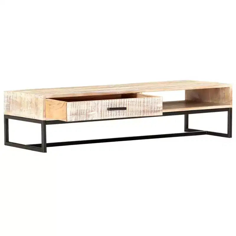 vidaXL Table basse blanche en bois d'acacia massif et acier revêtu par poudre, grande