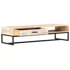 vidaXL Table basse blanche en bois d'acacia massif et acier revêtu par poudre, grande