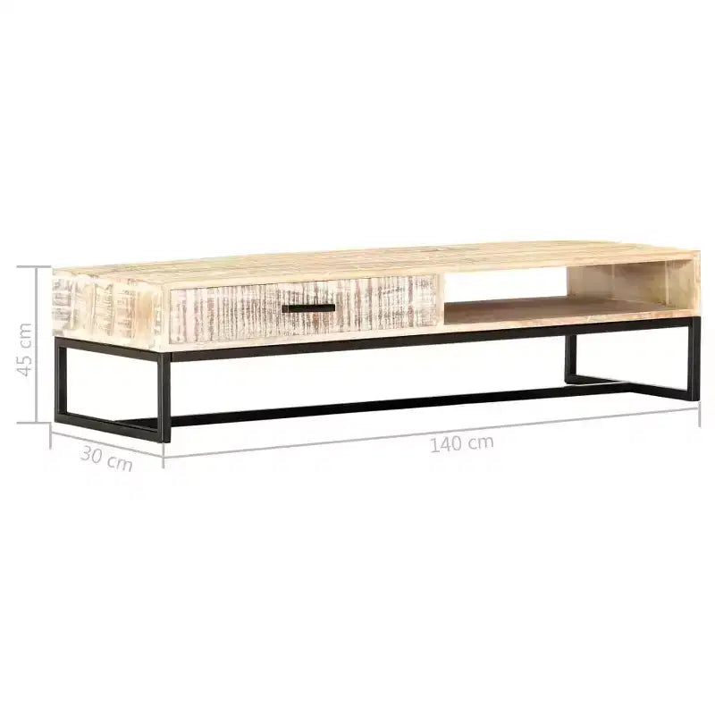 vidaXL Table basse blanche en bois d'acacia massif et acier revêtu par poudre, grande