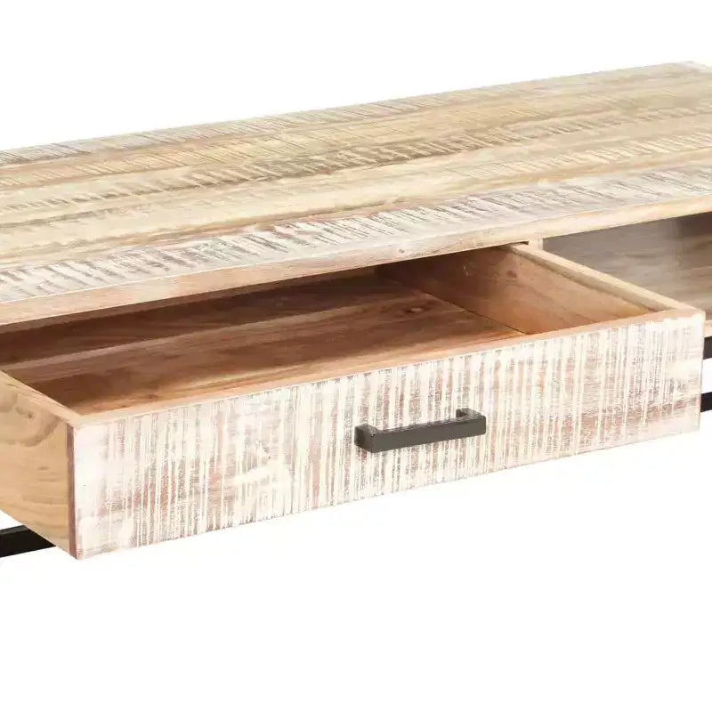 vidaXL Table basse blanche en bois d'acacia massif et acier revêtu par poudre, grande