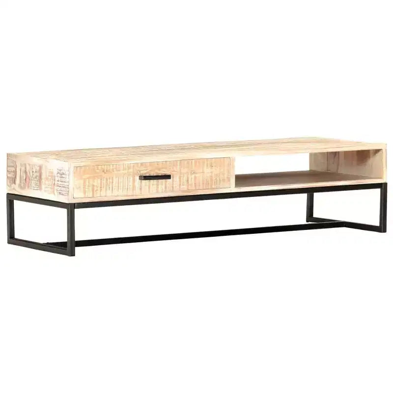 vidaXL Table basse blanche en bois d'acacia massif et acier revêtu par poudre, grande