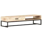 vidaXL Table basse blanche en bois d'acacia massif et acier revêtu par poudre, grande
