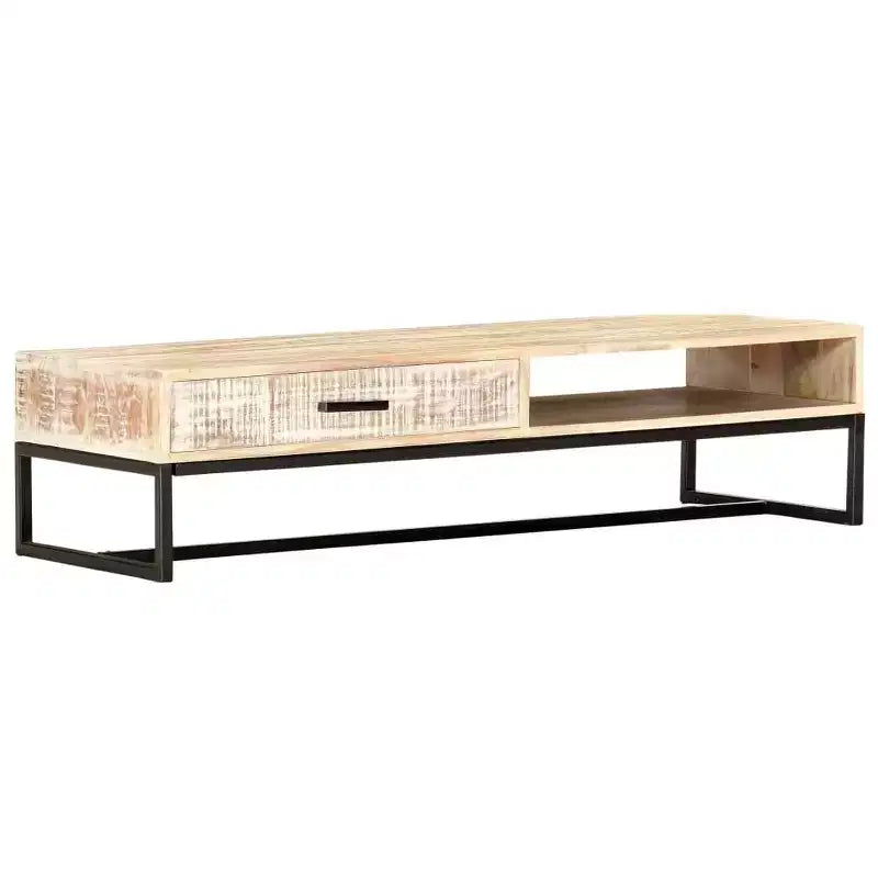 vidaXL Table basse blanche en bois d'acacia massif et acier revêtu par poudre, grande