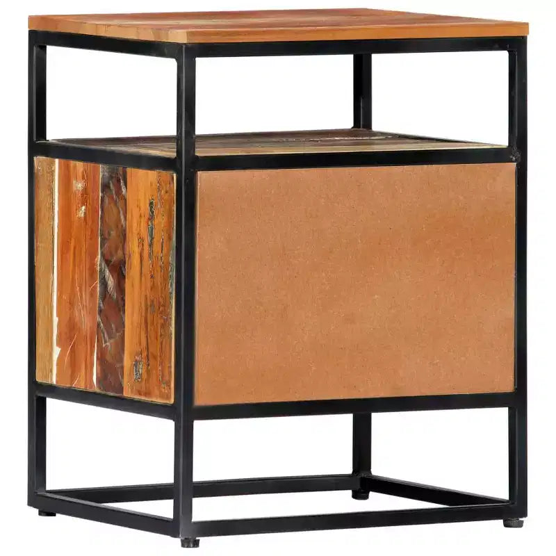 vidaXL Table de chevet/Table de nuit élégante de style Mid-Century 40x30x50 cm, en bois de récupération massif durable et en acier enduit de poudre Marron