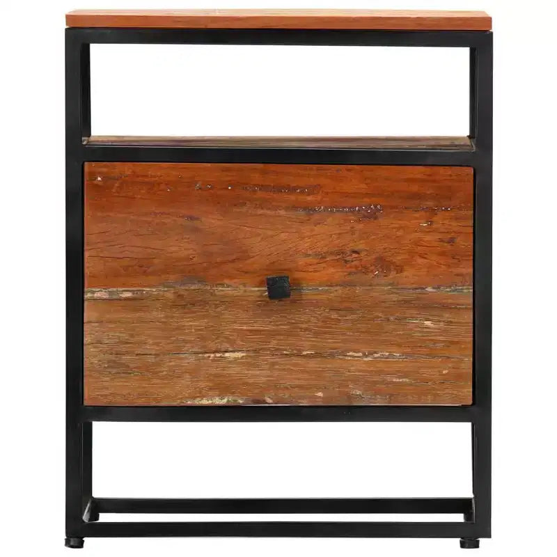 vidaXL Table de chevet/Table de nuit élégante de style Mid-Century 40x30x50 cm, en bois de récupération massif durable et en acier enduit de poudre Marron