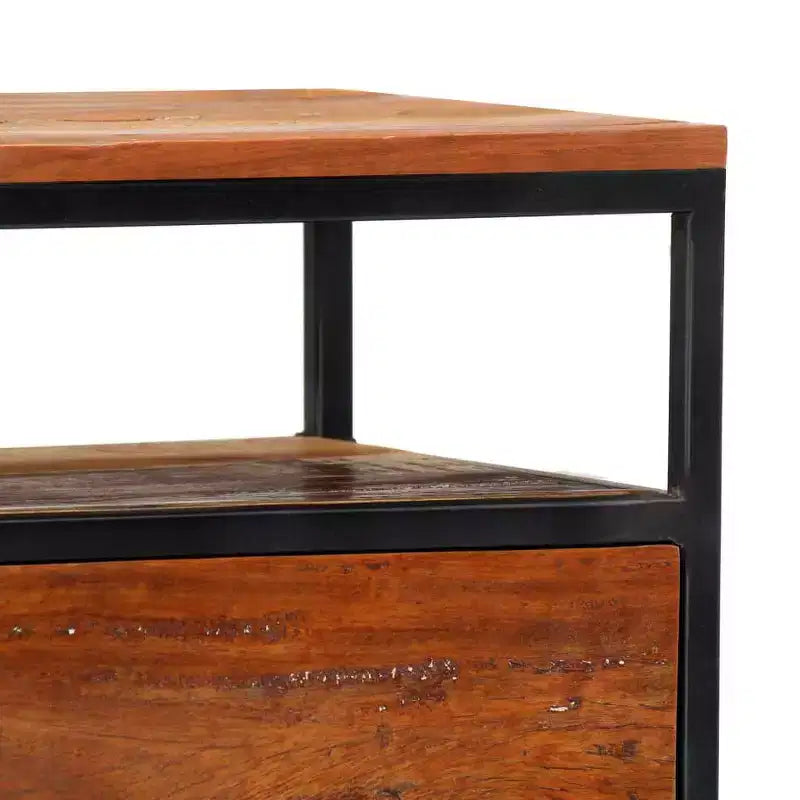 vidaXL Table de chevet/Table de nuit élégante de style Mid-Century 40x30x50 cm, en bois de récupération massif durable et en acier enduit de poudre Marron