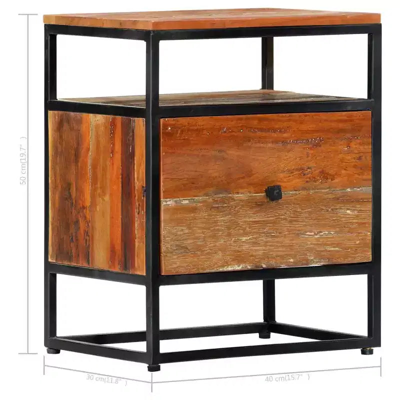 vidaXL Table de chevet/Table de nuit élégante de style Mid-Century 40x30x50 cm, en bois de récupération massif durable et en acier enduit de poudre Marron