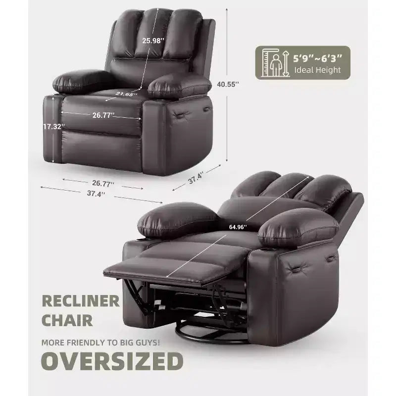 Fauteuil inclinable électrique 360° surdimensionné, pivotant et berçant, avec fonction chauffante et massante (similicuir, pour salon/chambre/crèche)