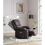 Fauteuil inclinable électrique 360° surdimensionné, pivotant et berçant, avec fonction chauffante et massante (similicuir, pour salon/chambre/crèche)