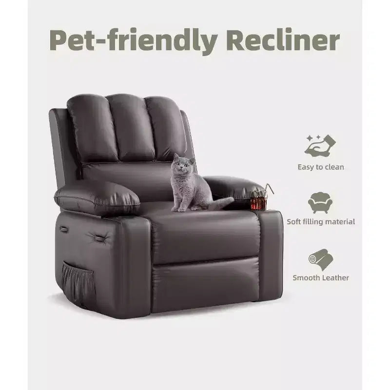Fauteuil inclinable électrique 360° surdimensionné, pivotant et berçant, avec fonction chauffante et massante (similicuir, pour salon/chambre/crèche)