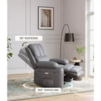 Fauteuil inclinable électrique 360° surdimensionné, pivotant et berçant, avec fonction chauffante et massante (similicuir, pour salon/chambre/crèche)