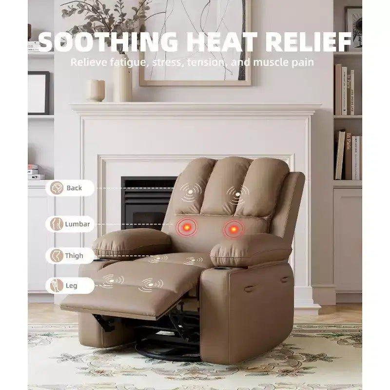 Fauteuil inclinable électrique 360° surdimensionné, pivotant et berçant, avec fonction chauffante et massante (similicuir, pour salon/chambre/crèche)