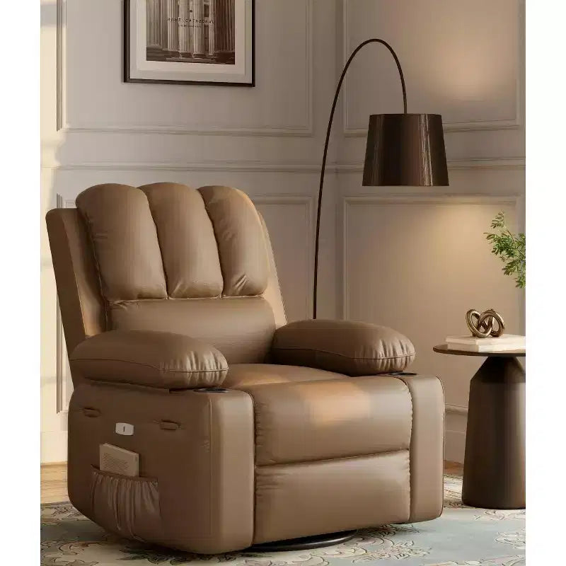 Fauteuil inclinable électrique 360° surdimensionné, pivotant et berçant, avec fonction chauffante et massante (similicuir, pour salon/chambre/crèche)