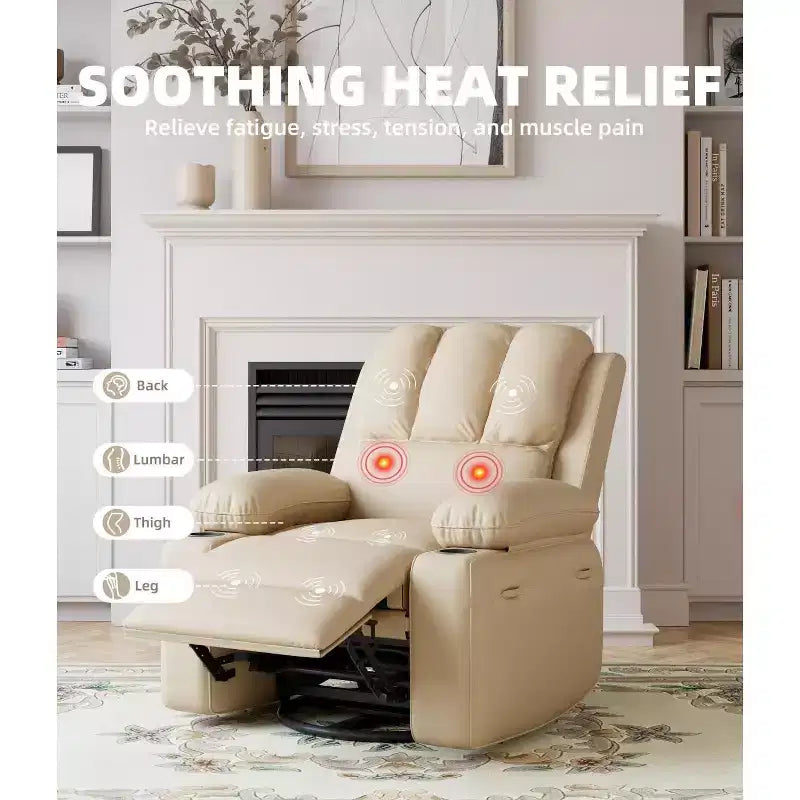 Fauteuil inclinable électrique 360° surdimensionné, pivotant et berçant, avec fonction chauffante et massante (similicuir, pour salon/chambre/crèche)