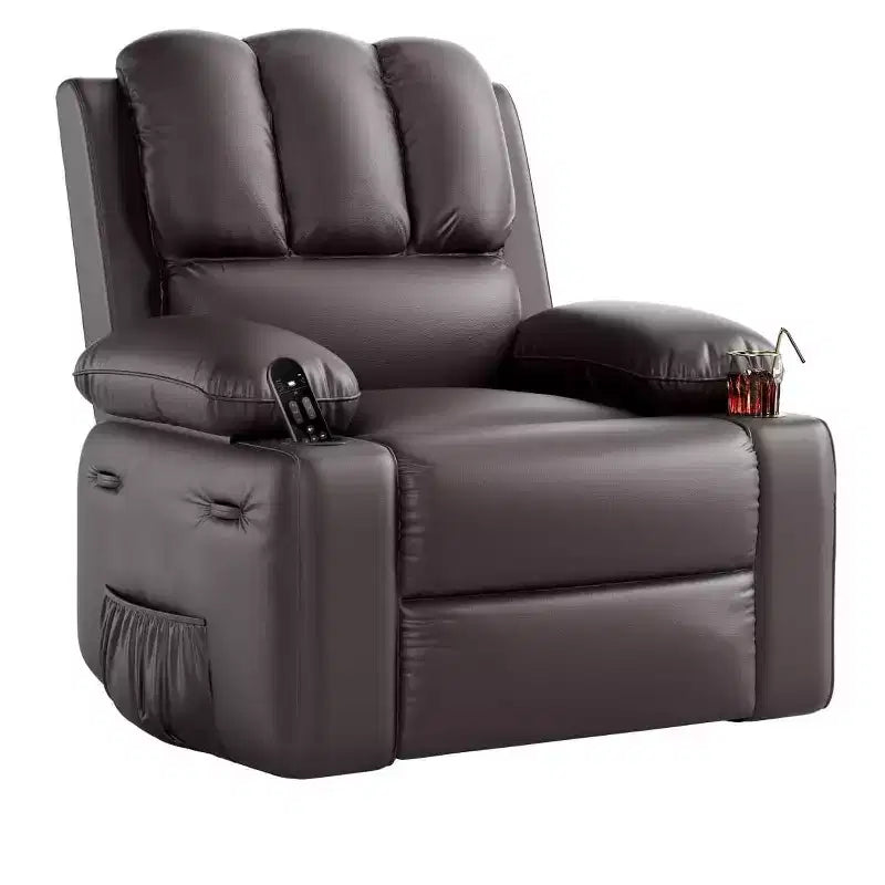 Fauteuil inclinable électrique 360° surdimensionné, pivotant et berçant, avec fonction chauffante et massante (similicuir, pour salon/chambre/crèche)