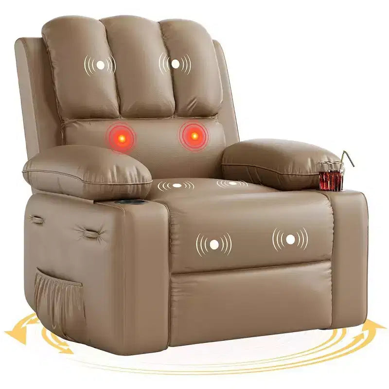 Fauteuil inclinable électrique 360° surdimensionné, pivotant et berçant, avec fonction chauffante et massante (similicuir, pour salon/chambre/crèche)