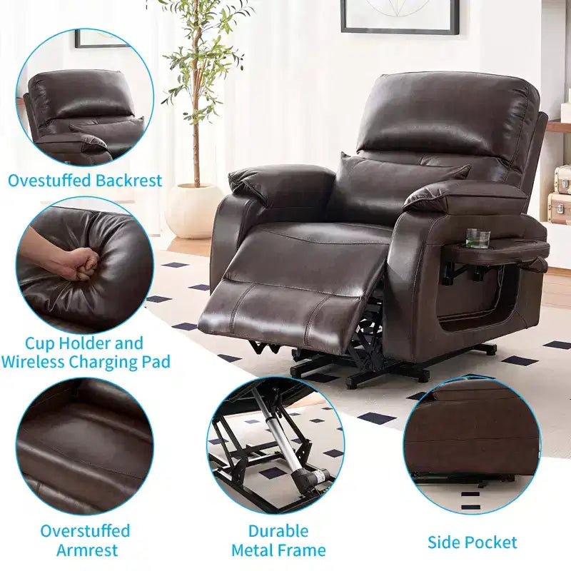 Fauteuil inclinable électrique Mjkone avec massage vibrant et chauffage, 8 points de massage, rangements, porte-gobelets
