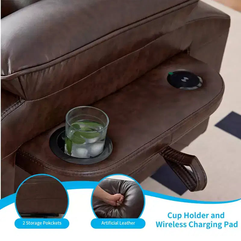 Fauteuil inclinable électrique Mjkone avec massage vibrant et chauffage, 8 points de massage, rangements, porte-gobelets