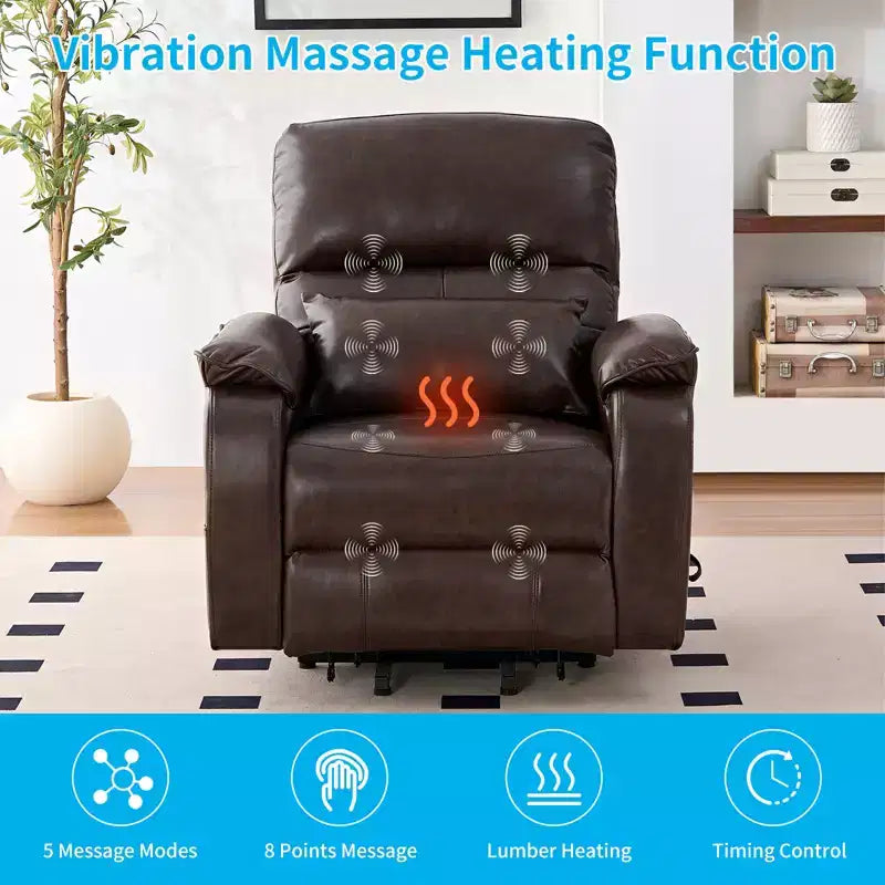 Fauteuil inclinable électrique Mjkone avec massage vibrant et chauffage, 8 points de massage, rangements, porte-gobelets