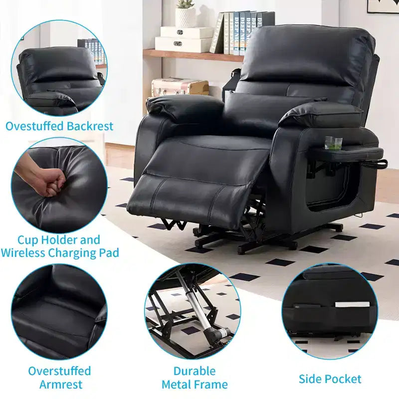 Fauteuil inclinable électrique Mjkone avec massage vibrant et chauffage, 8 points de massage, rangements, porte-gobelets